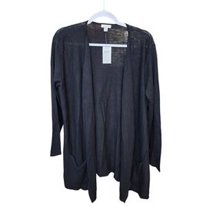 J.Jill Linen‎ blend Open Front Black Cardigan NWT Womens Sz LG Lightweight